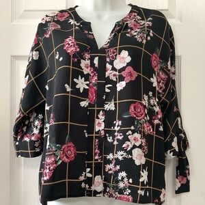 Floral Grid Black and Pink Blouse